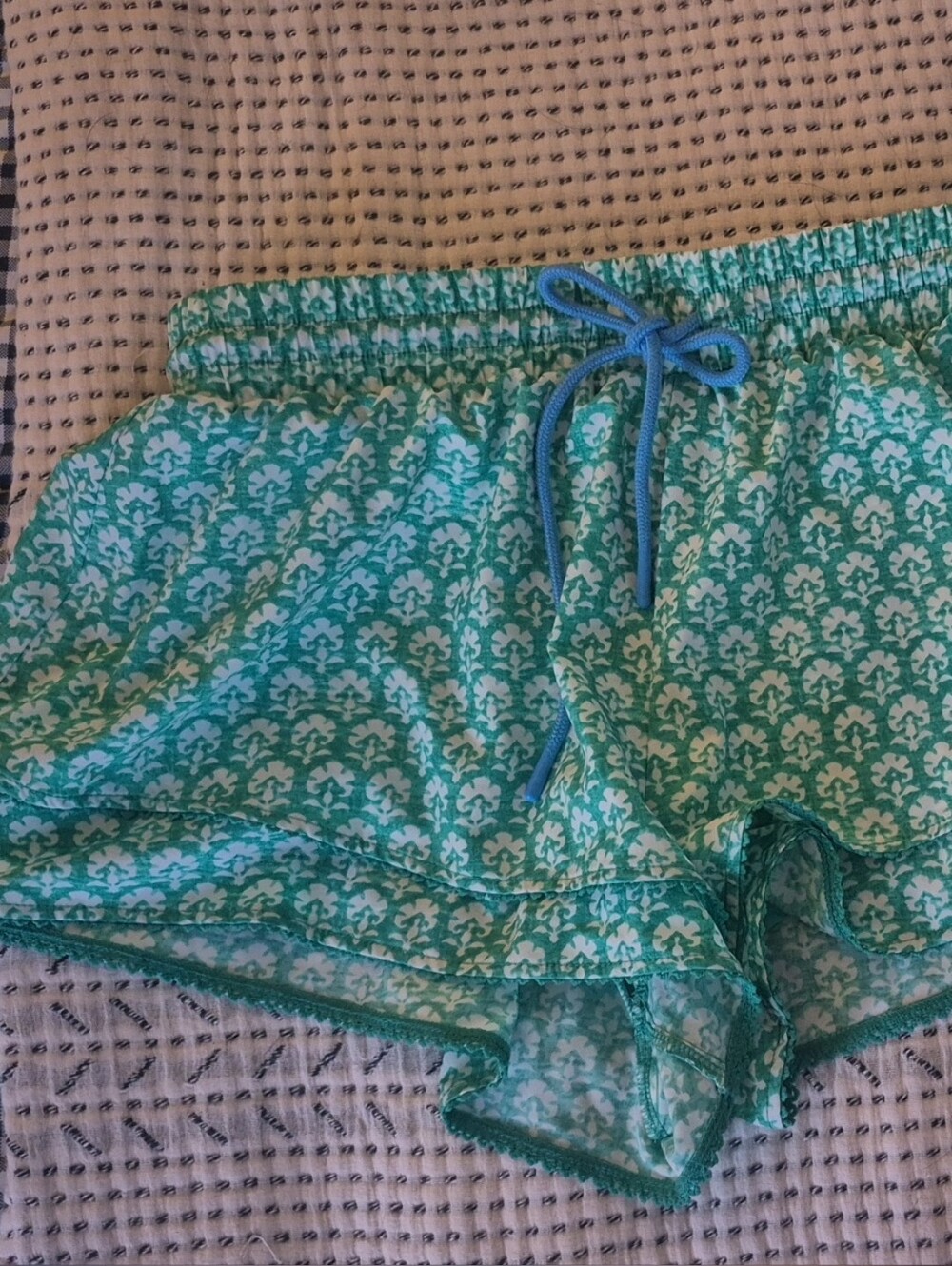 Women's Teal Patterned Drawstring Athletic Shorts